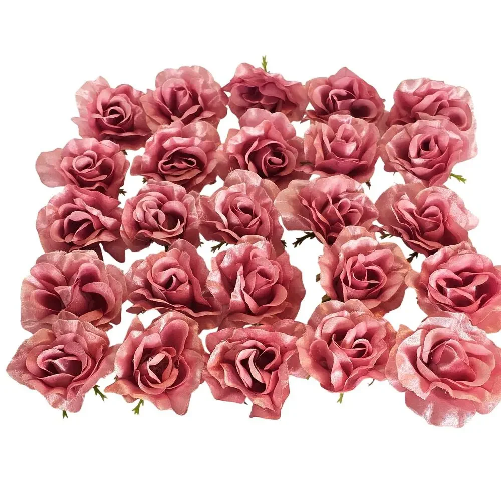 25 Pink Satin Rose Heads Stemless Wedding Floral Craft DIY 2.5in Flowers